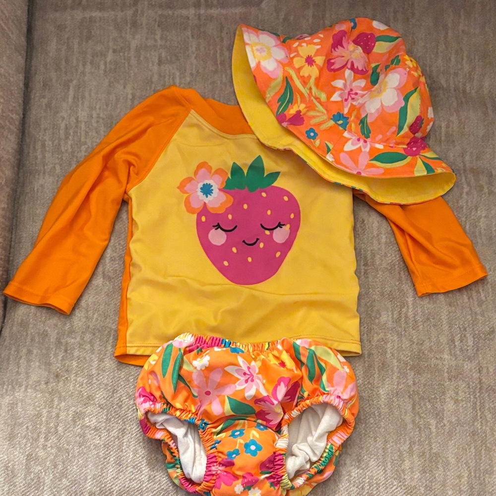 George Kids Swim Rashguard Set - Orange and Yellow